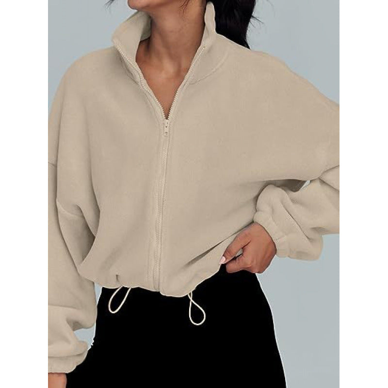 Pull-over tendance oversize à zip pour dames avec col montant et cordon de serrage Chic und Stil
