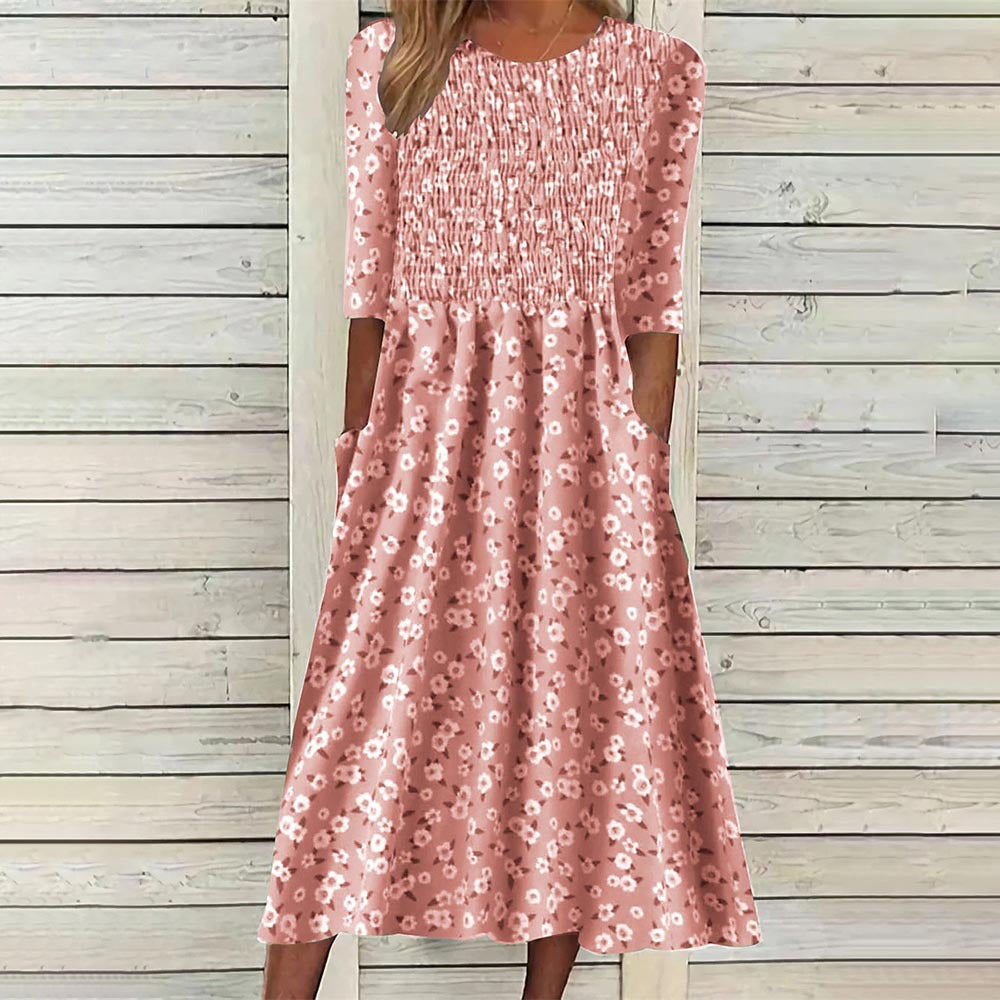 Robe Midi Florale Smockée Chic und Stil pour Femmes
