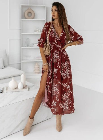 Robe maxi florale pour femmes avec fente haute Chic und Stil