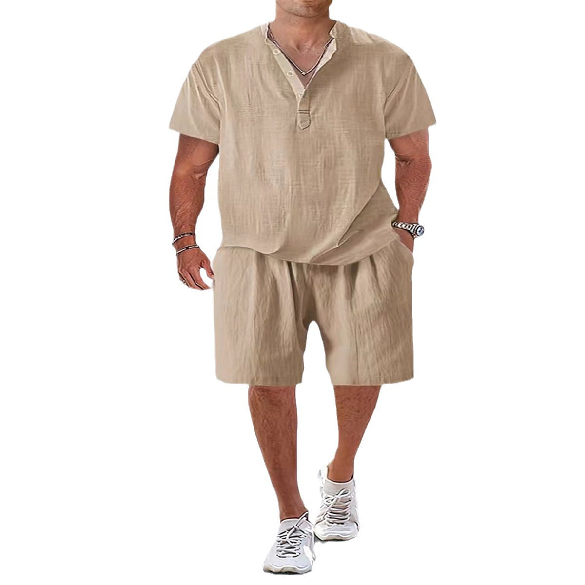Hommes Décontracté Détente Ajustement Lin Ensemble Chic und Stil