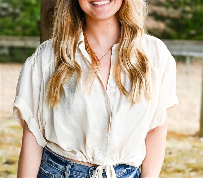 Chemisier décontracté pour femme avec manches raccourcies et cordon de serrage Chic und Stil