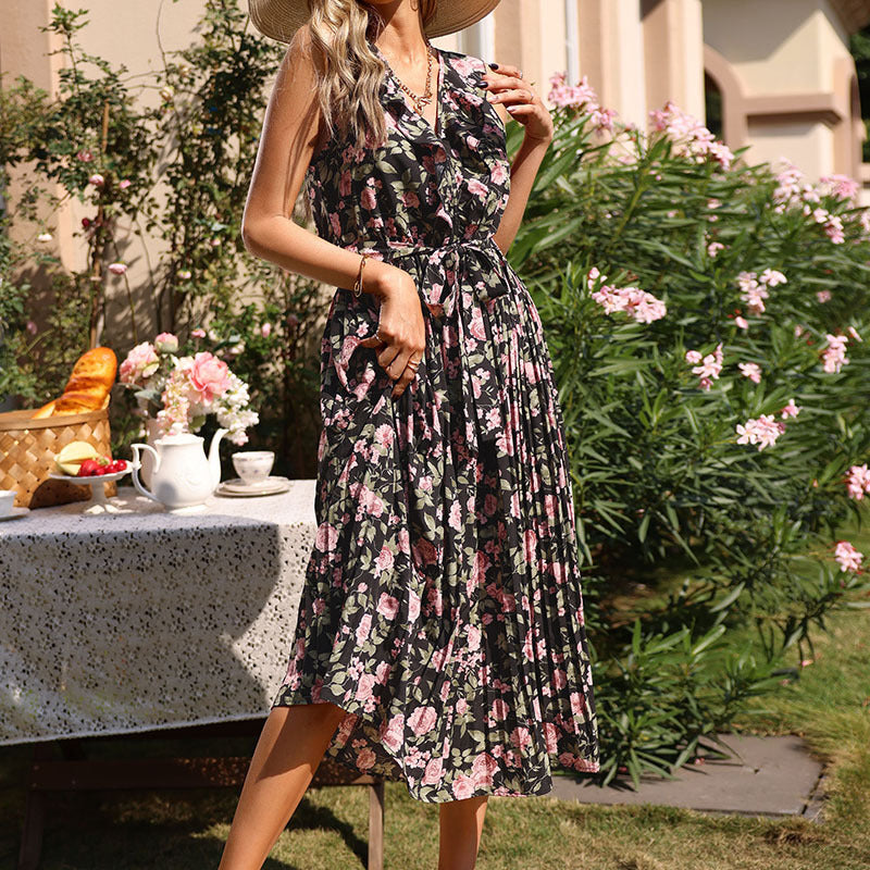 Robe maxi pour femmes avec motif floral et détail de bouton Chic und Stil