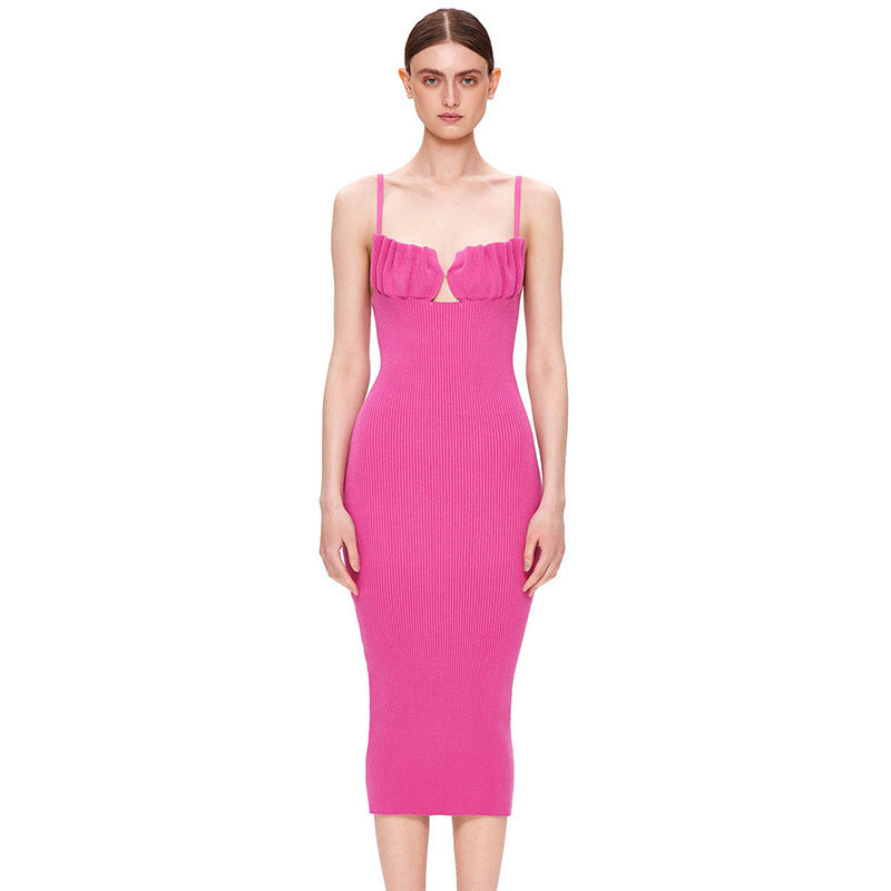 Robe midi bodycon en tricot à côtes pour femmes avec détail en volant Chic und Stil