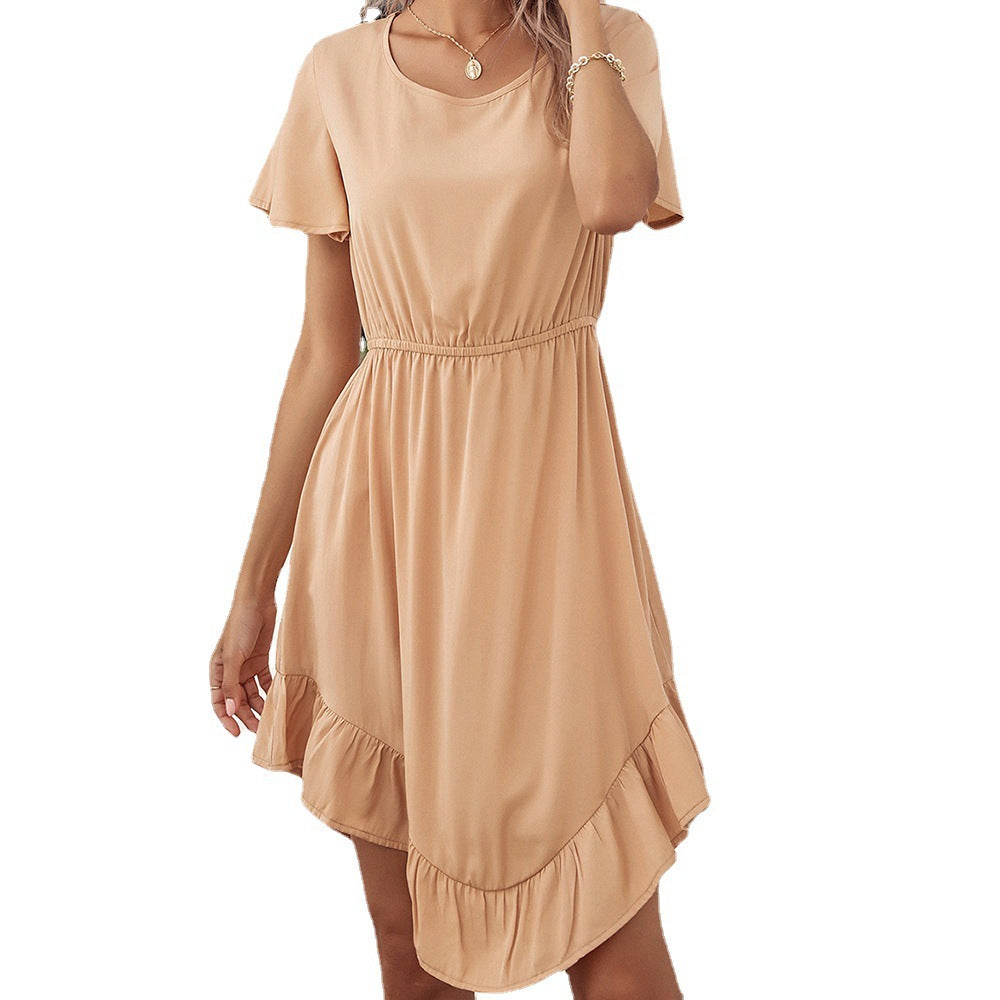 Robe midi décontractée pour femmes avec ceinture élastique et ourlet à volants Chic und Stil