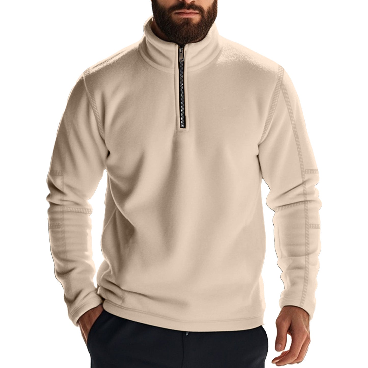 Pull en polaire pour hommes avec col montant et fermeture éclair Chic und Stil