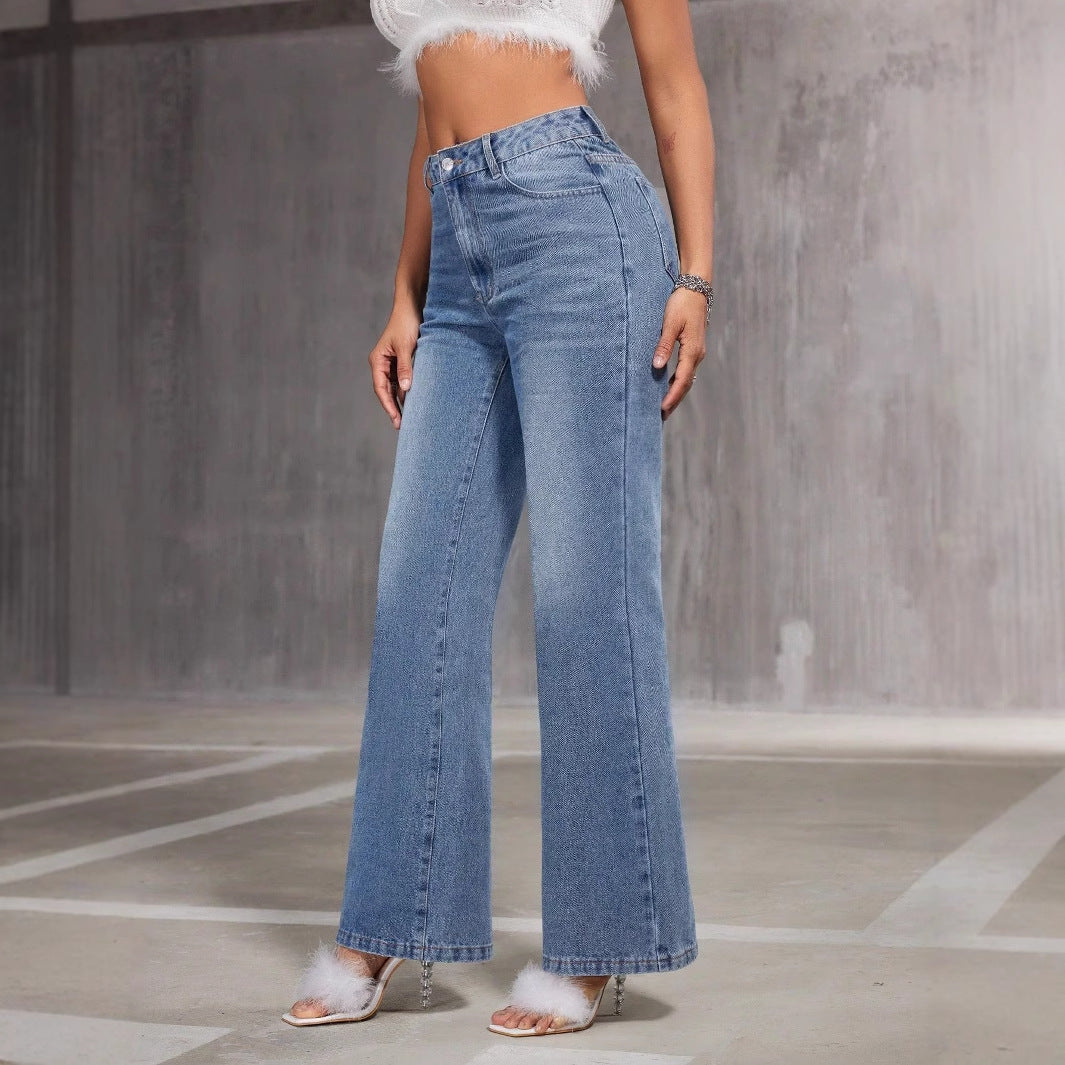 Jean femme évasé taille haute et jambe large Chic und Stil