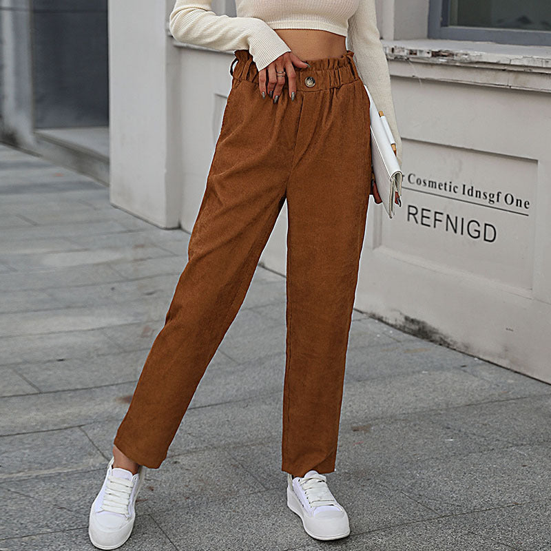 Pantalon texturé taille haute pour femmes avec taille élastique Chic und Stil