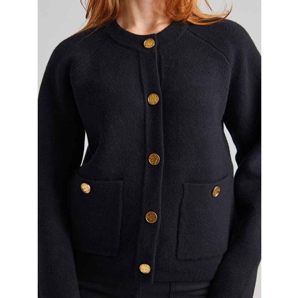 Dames élégant cardigan en tricot avec des boutons dorés et des poches pratiques Chic und Stil