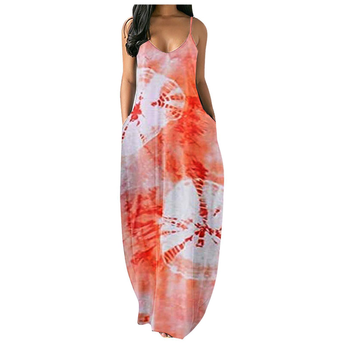 Robe maxi tie-dye bohémienne pour femmes avec poches Chic und Stil
