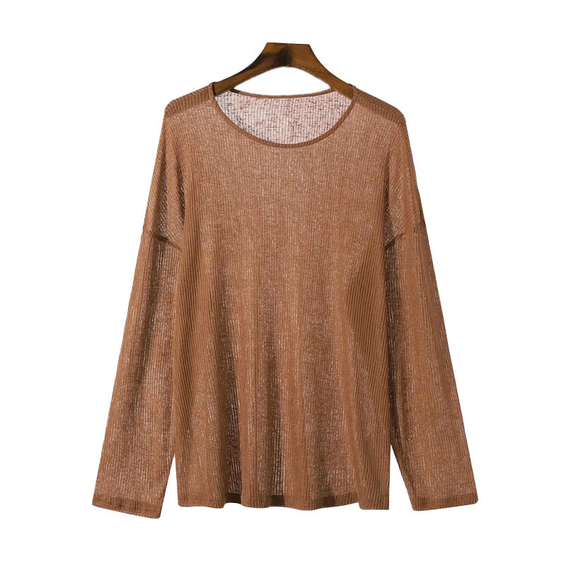 T-shirt à manches longues pour femmes avec motif en côtes texturé et coupe décontractée Chic und Stil