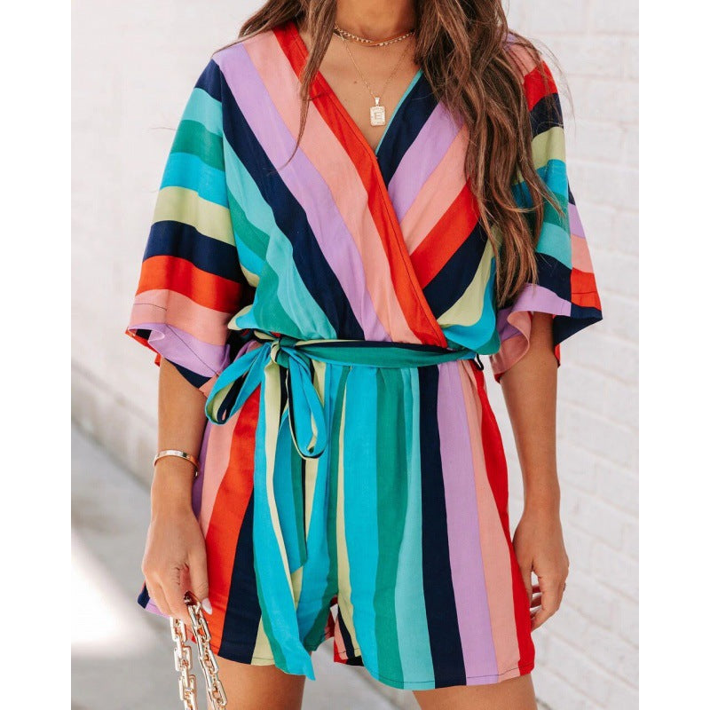 Robe mini enroulée rayée pour femmes avec ceinture ajustable Chic und Stil