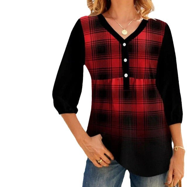 Blouse en viscose pour femmes avec motif à carreaux tendance et élégante patte de boutonnage Chic und Stil