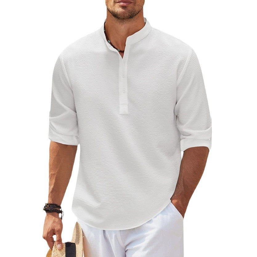 Chemise à manches longues décontractée pour hommes avec col montant et patte de boutonnage Chic und Stil
