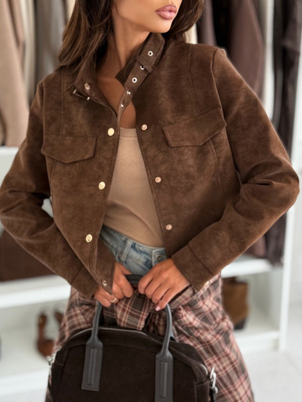 Dames élégante veste en daim doux avec détails de boutons Chic und Stil