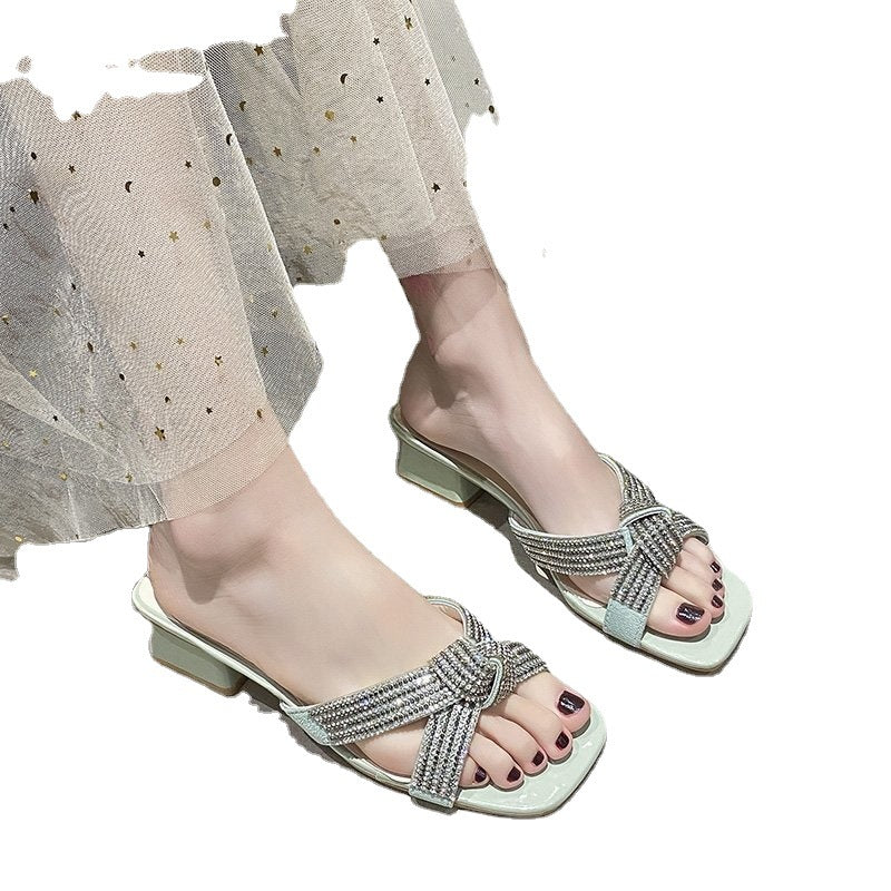 Sandales élégantes pour dames avec ornements en strass et talon bloc confortable Chic und Stil