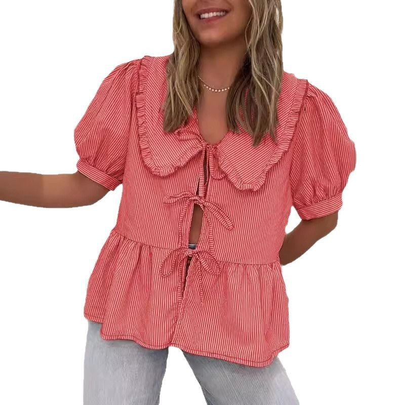 Blouse à boutons peplum froncé pour femmes Chic und Stil