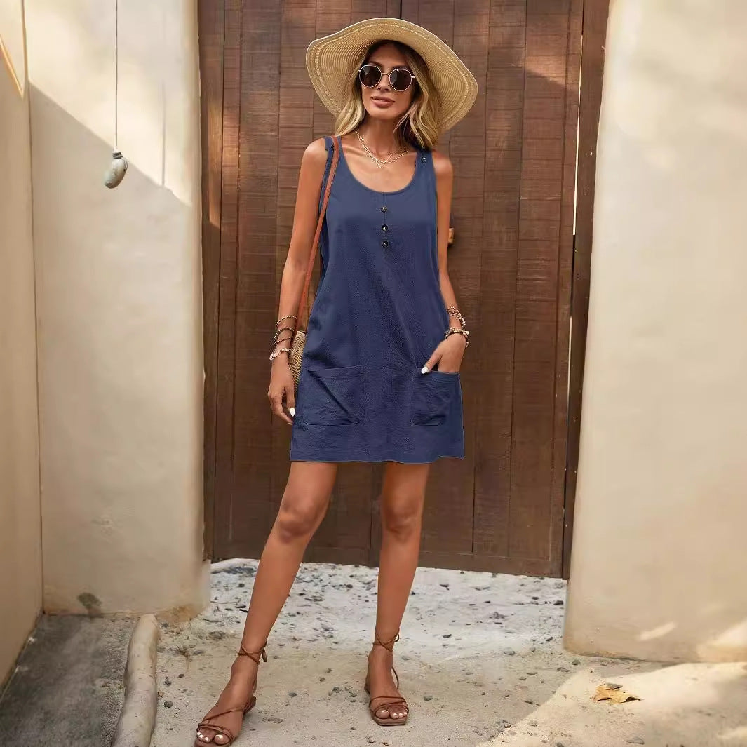 Robe d'été décontractée pour femmes avec poches et détails de boutons Chic und Stil