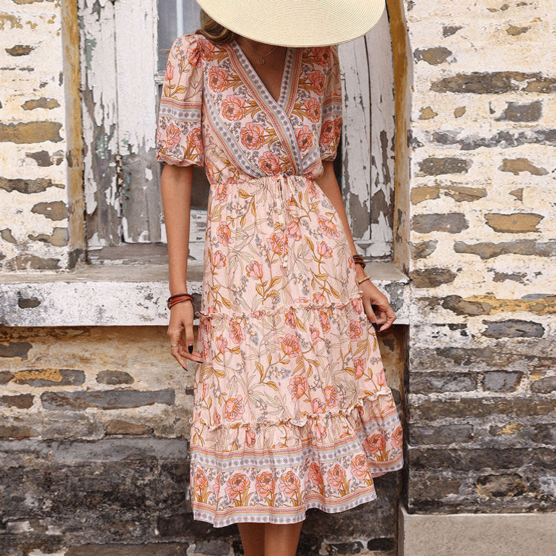Femme Bohemian Robe Midi Plissée Chic und Stil