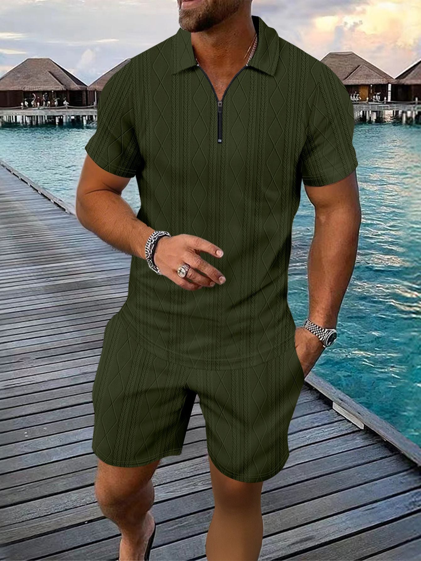 Survêtement décontracté à zip structuré pour hommes Chic und Stil