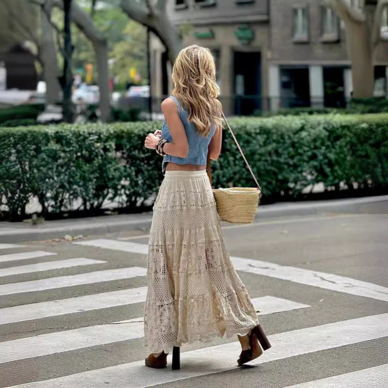 Jupe maxi en crochet bohème pour femmes Chic und Stil
