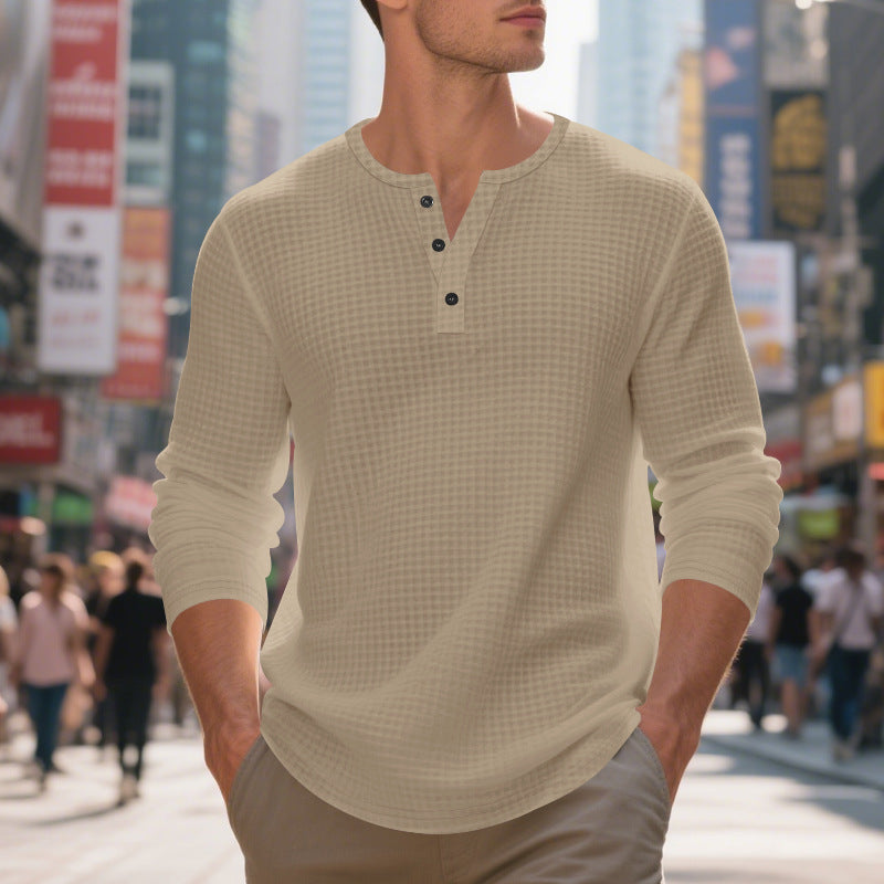T-shirt Henley à manches longues décontracté pour homme avec design texturé Chic und Stil