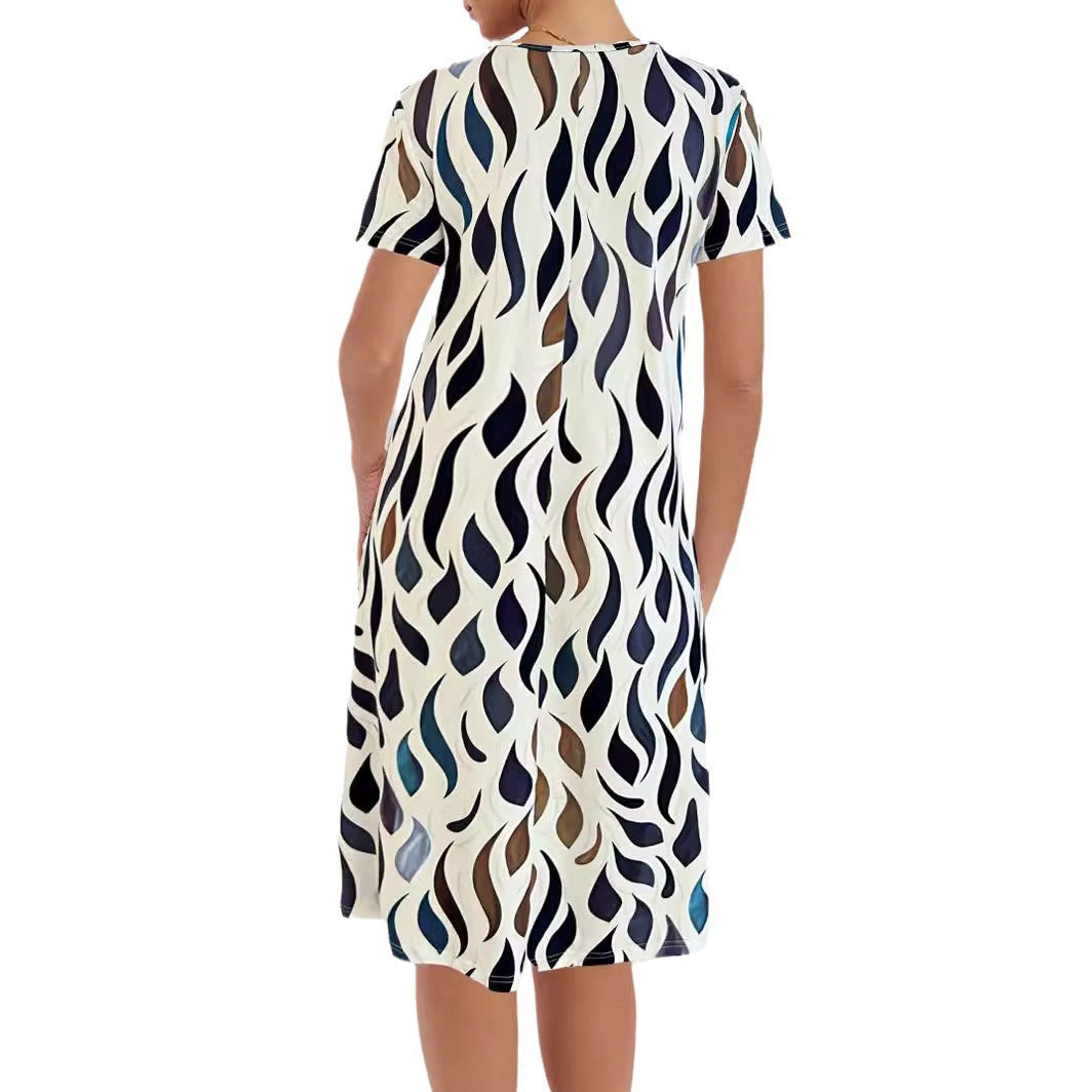 Robe midi à décolleté en V fluide pour femmes avec motif abstrait Chic und Stil