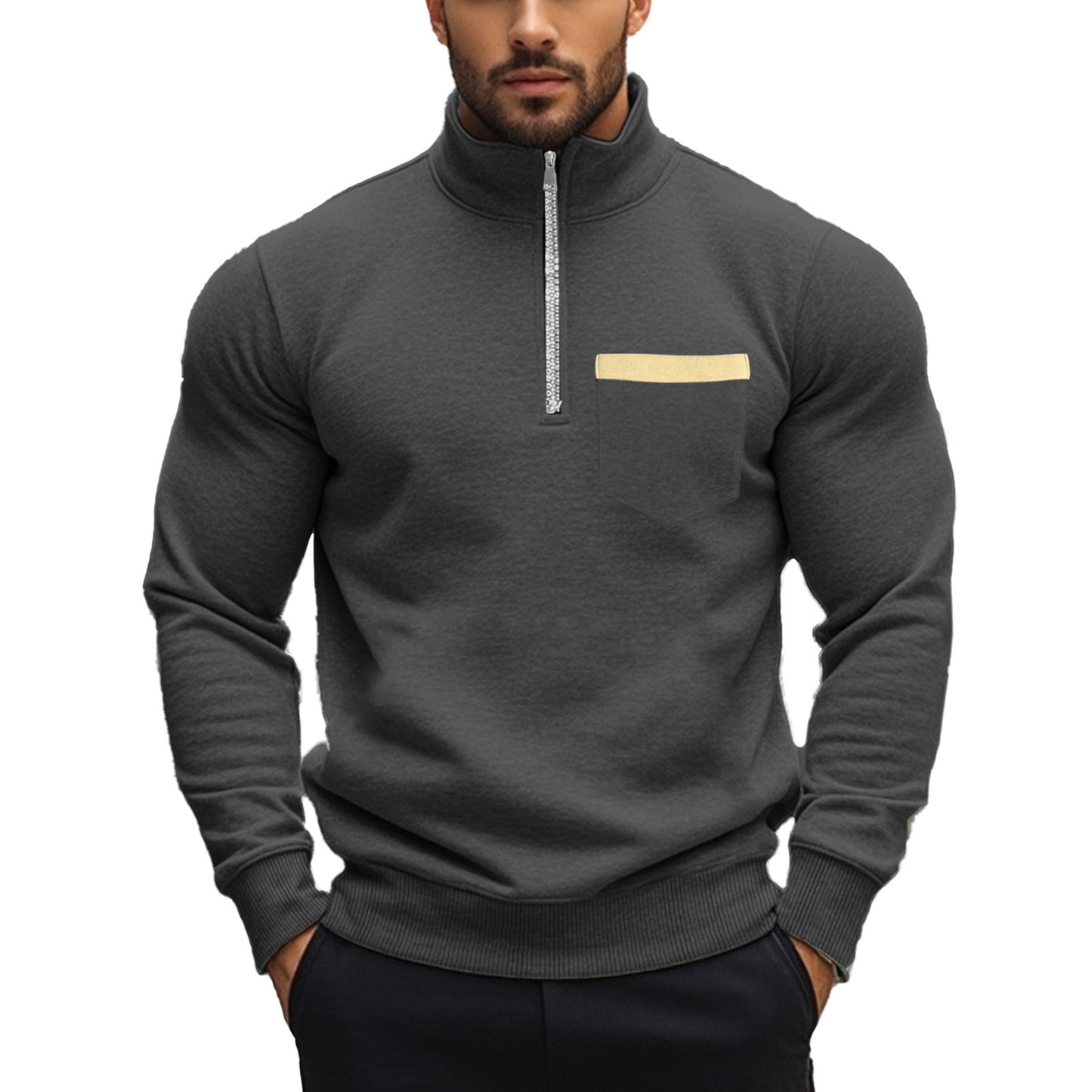 Sweatshirt pour hommes avec col montant et fermeture éclair intégrale Chic und Stil