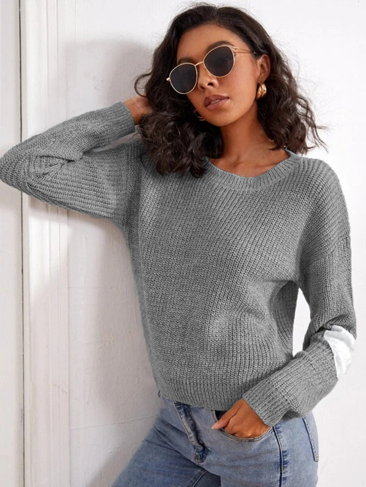 Pull en tricot tendance pour femmes avec des accents de manches contrastants Chic und Stil