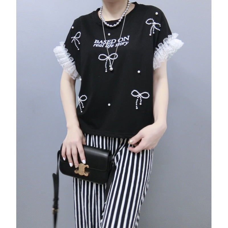 T-shirt graphique de loisirs à manches volantes pour femmes Chic und Stil