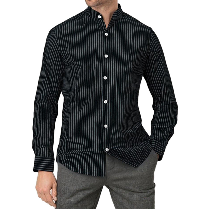 Chemise à manches longues pour hommes avec un motif rayé moderne et un col montant pratique Chic und Stil