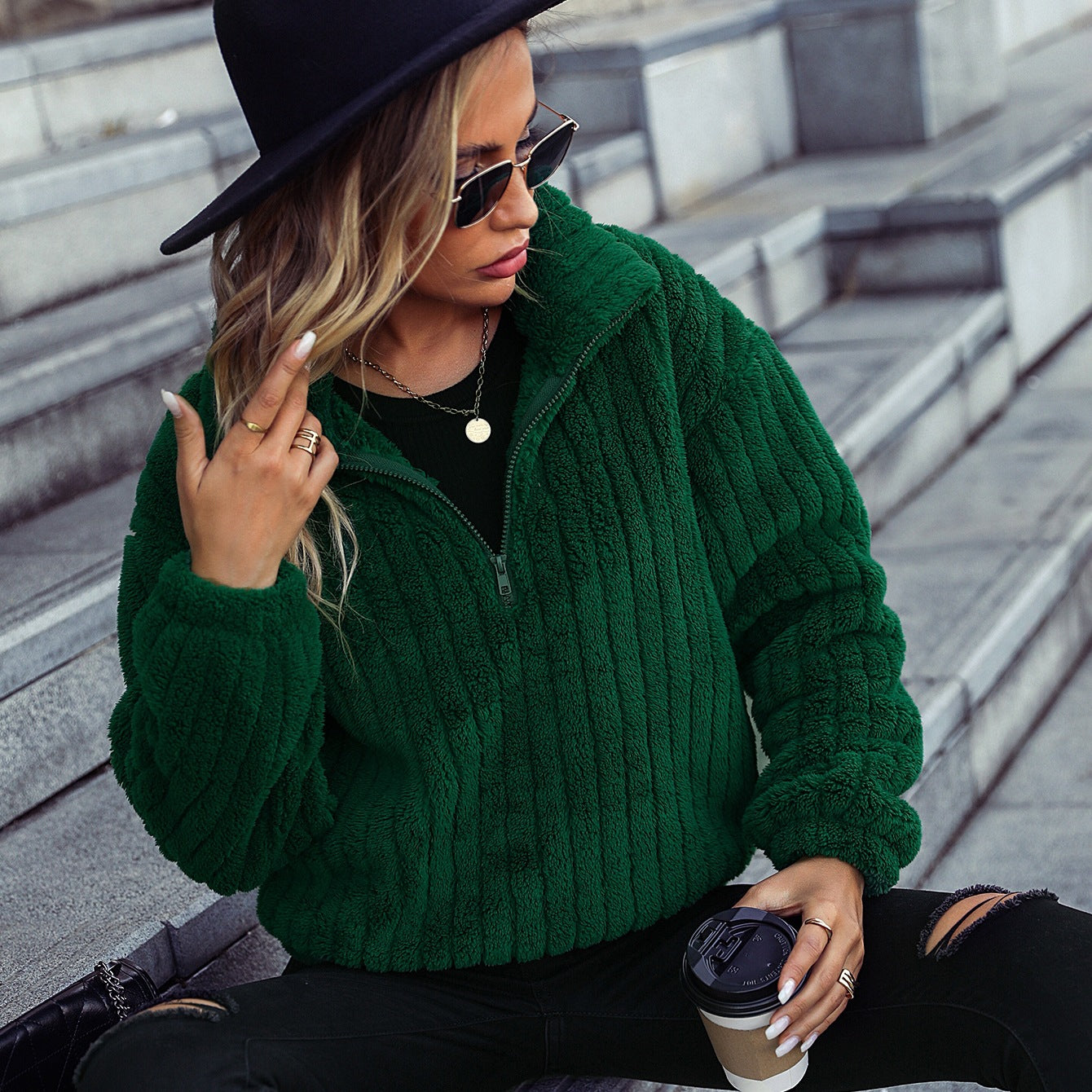 Pull-over en polaire pour femmes dans un style décontracté Chic und Stil