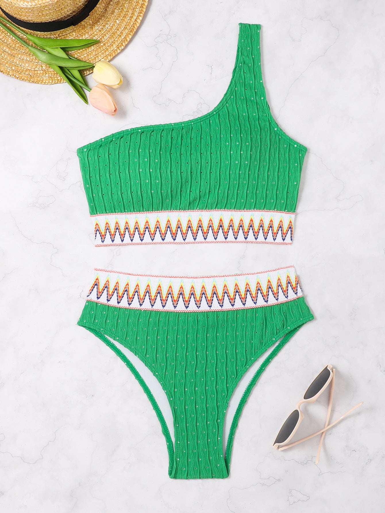Maillot de bain une pièce pour femmes avec motif vague à la mode et taille élastique Chic und Stil