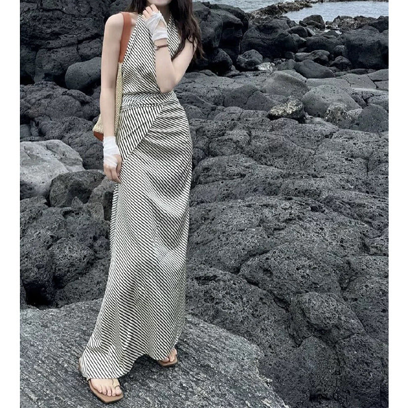 Robe maxi rayée pour femme avec ourlet volants Chic und Stil