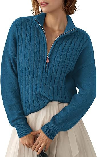 Pull en grosse maille pour femmes avec col montant et demi-zip Chic und Stil