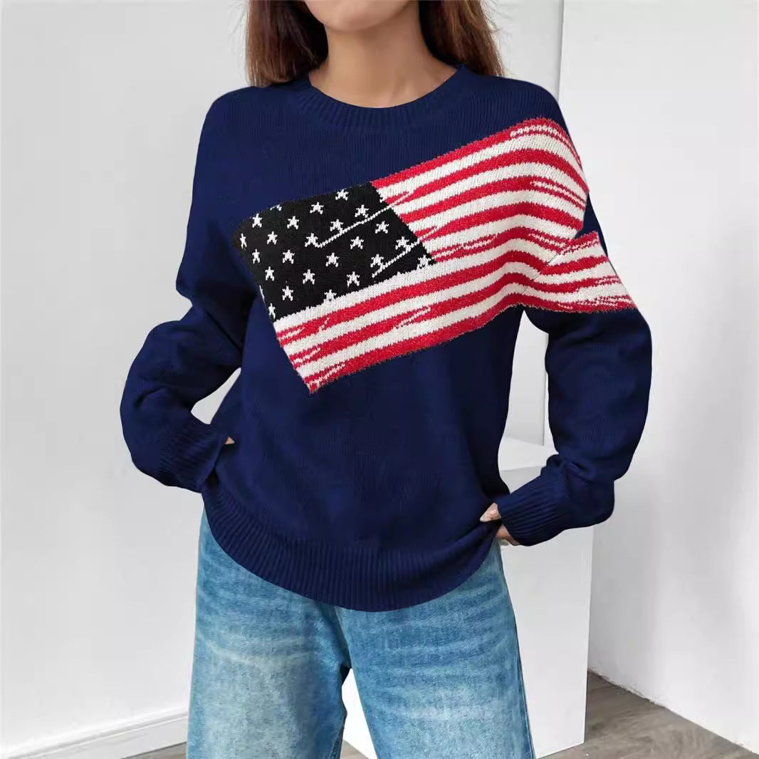 Pull en tricot pour femmes avec motif de drapeau et coupe décontractée Chic und Stil