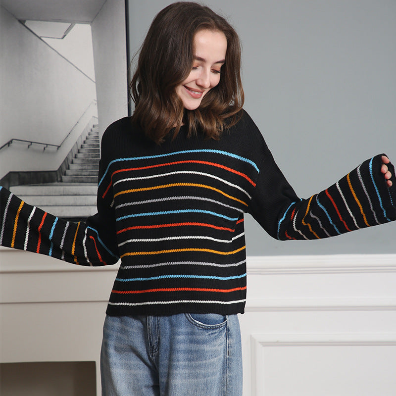 Femmes Pull rayé oversized en matériau doux avec coupe large Chic und Stil