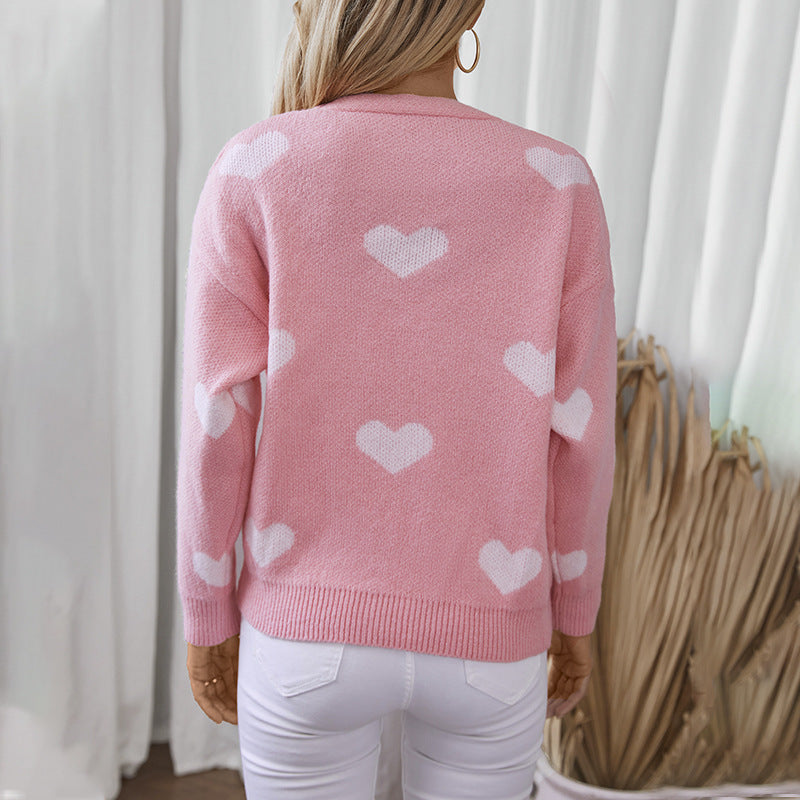 Veste en tricot mode pour femmes avec motifs de cœurs et boutons Chic und Stil
