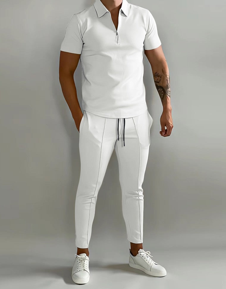 Chemise polo tendance pour hommes avec fermeture éclair de haute qualité et pantalon slim-fit stylé Chic und Stil
