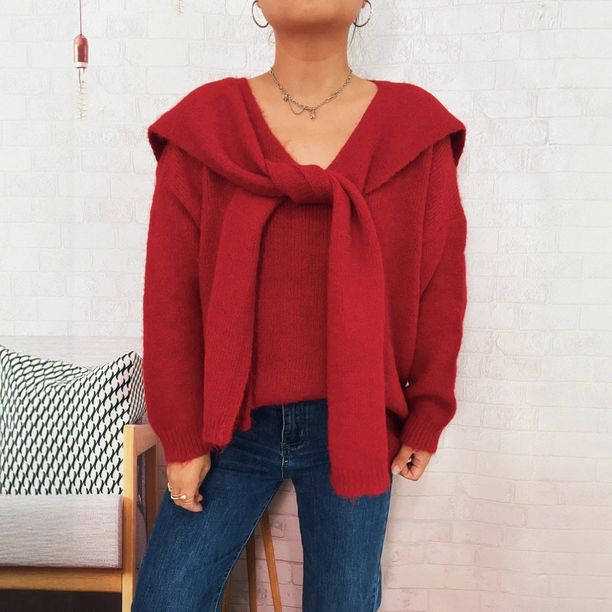 Pull de laine décontracté pour femmes avec capuche amovible et détails de boutons Chic und Stil
