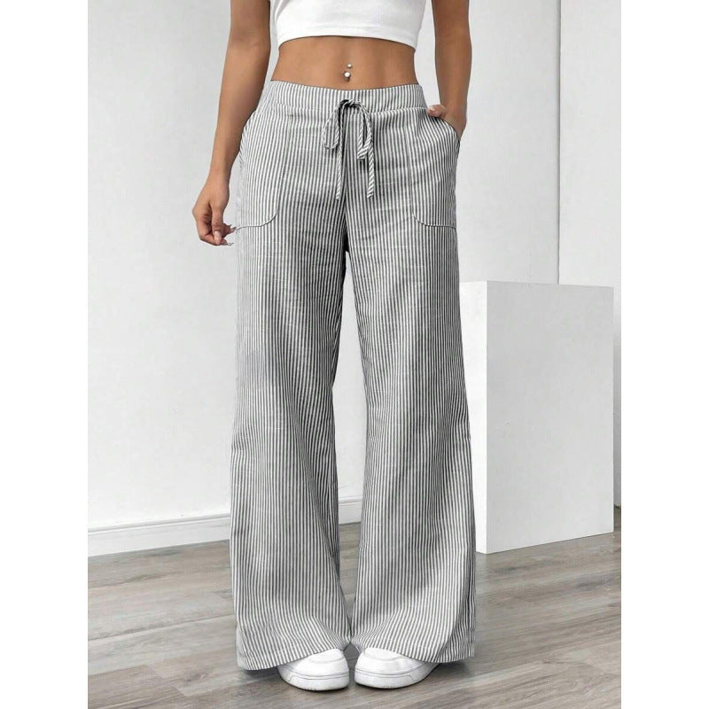 Wide striped pants for women with a high waist and practical pockets Chic and Style