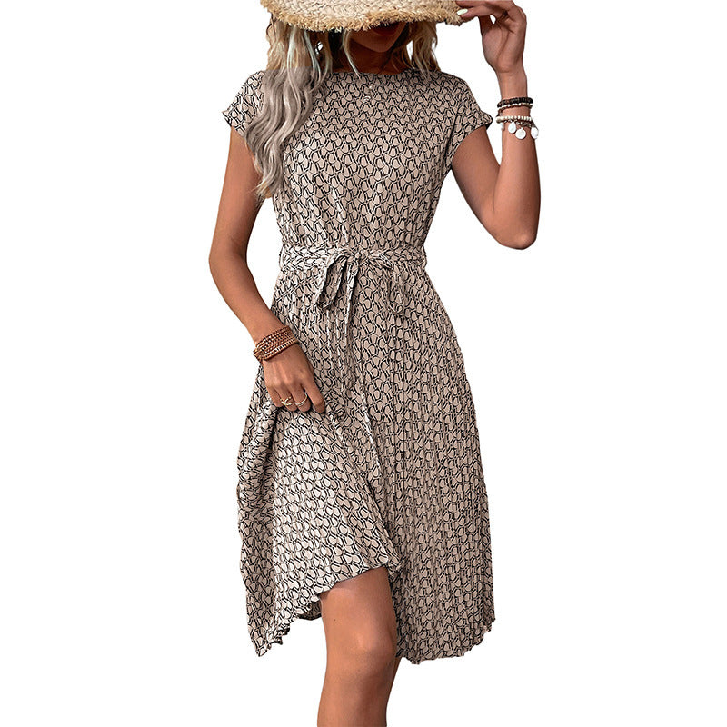 Robe midi à imprimé floral pour femmes avec cordon de taille réglable Chic und Stil