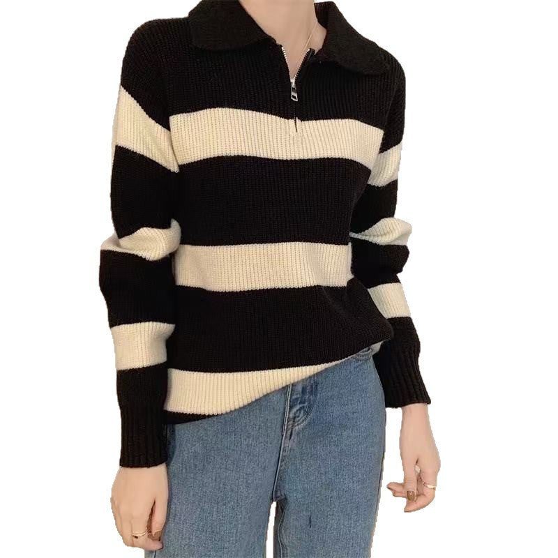 Pull-over en tricot pour femmes avec col montant et fermeture éclair Chic und Stil