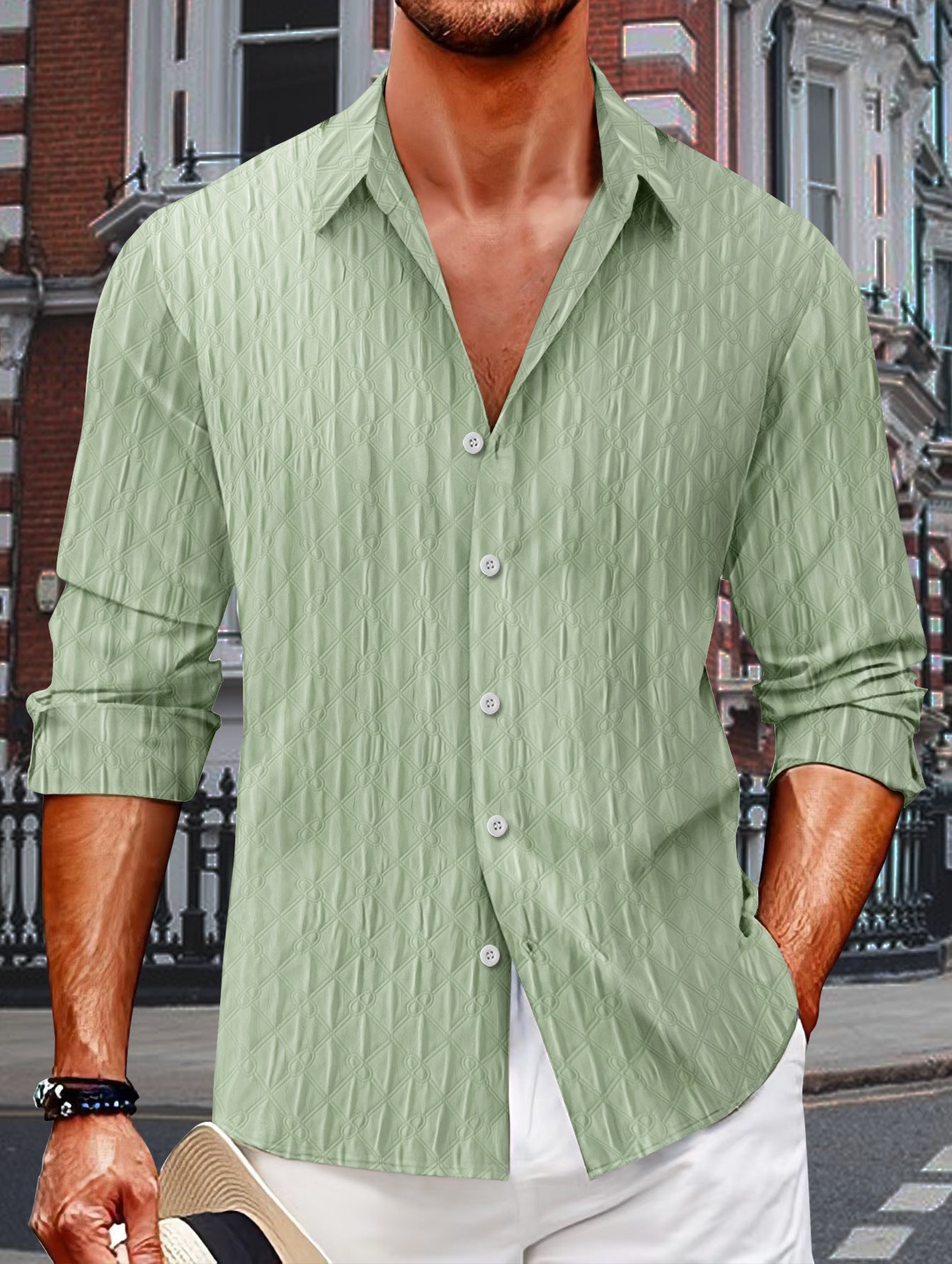 Chemise à manches longues structurée pour hommes avec fermeture à boutons Chic und Stil