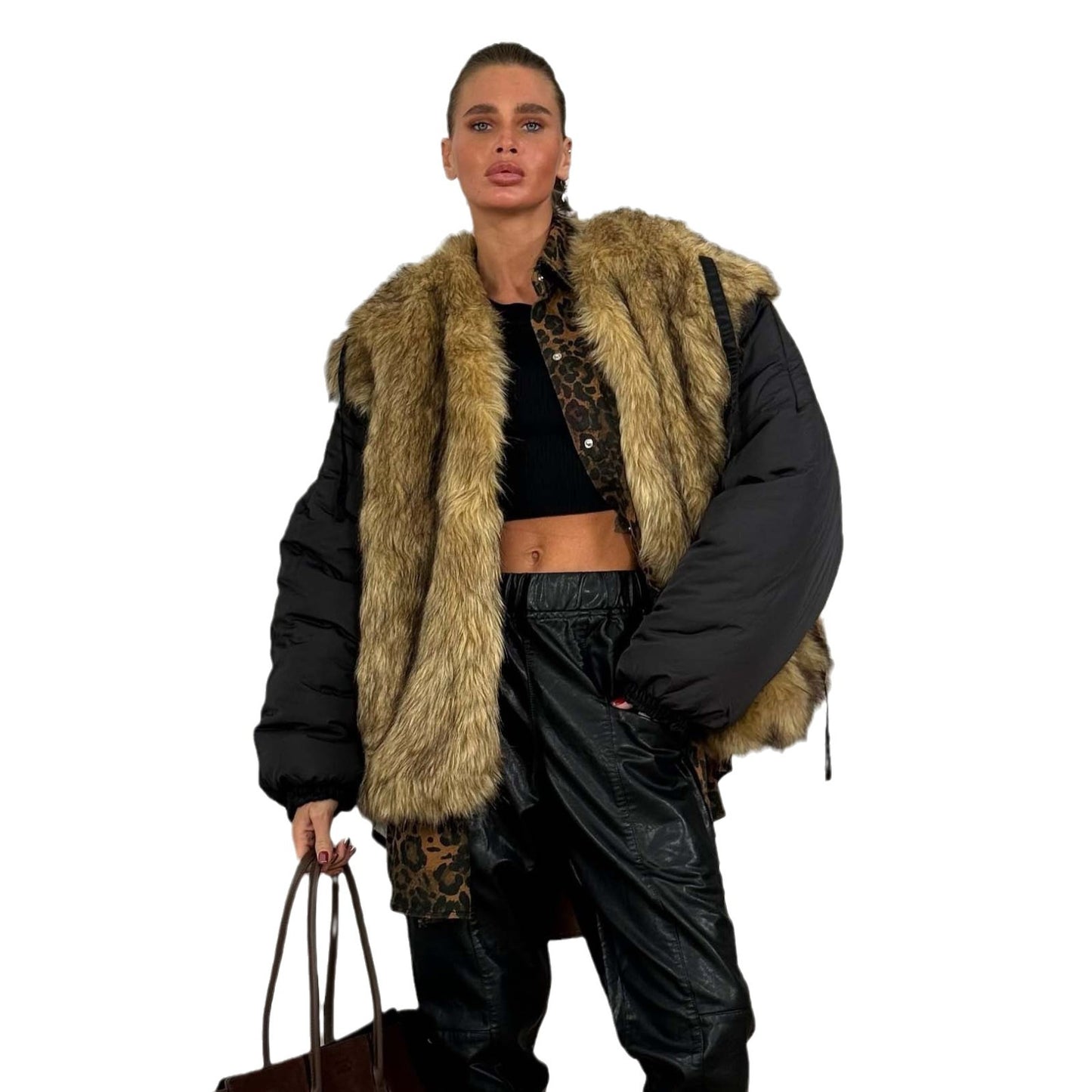 Dame sweat-shirt en polaire avec col en fausse fourrure et coupe oversized Chic und Stil