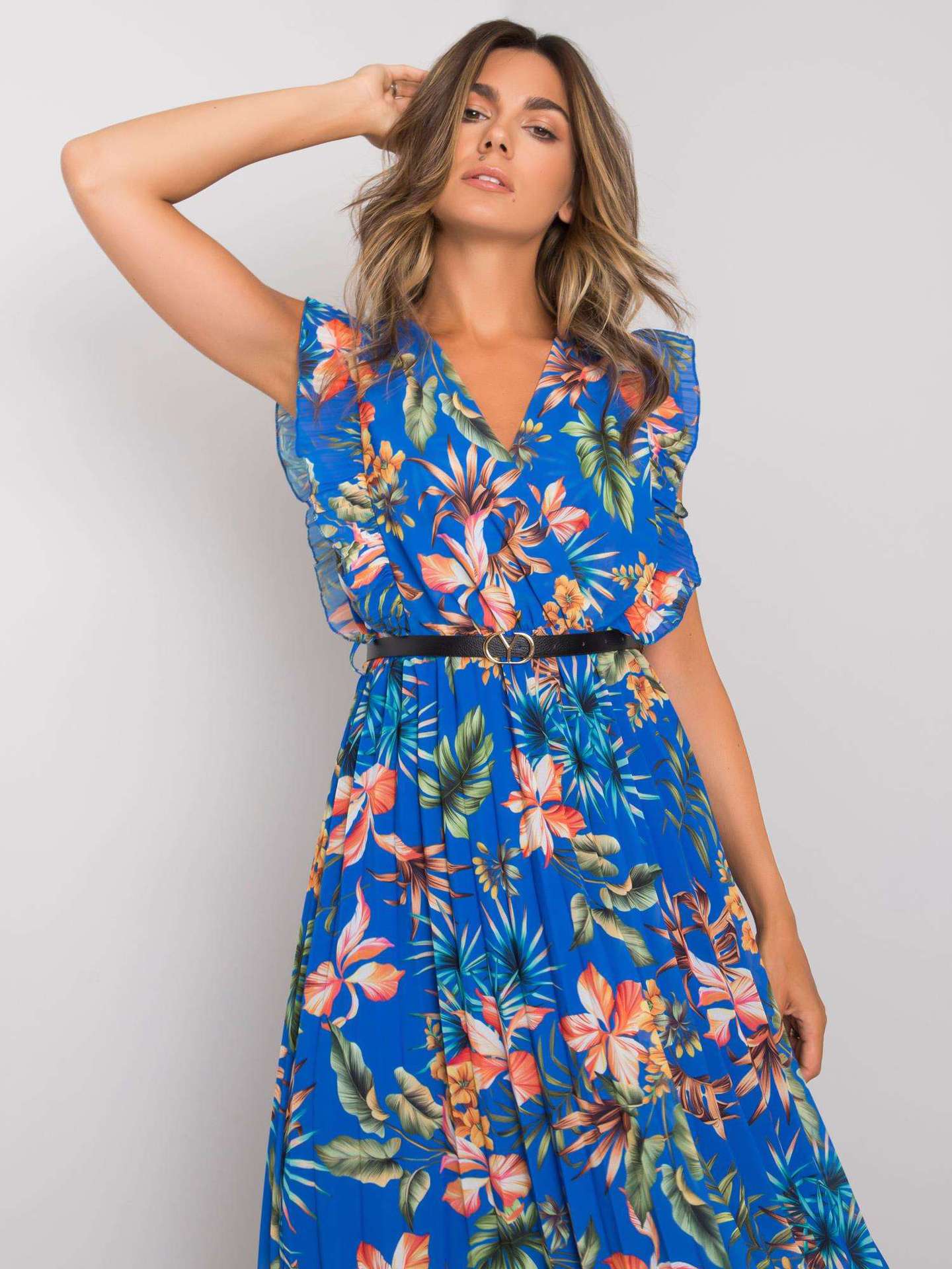 Robe midi à manches volantées à motif floral pour femmes Chic und Stil