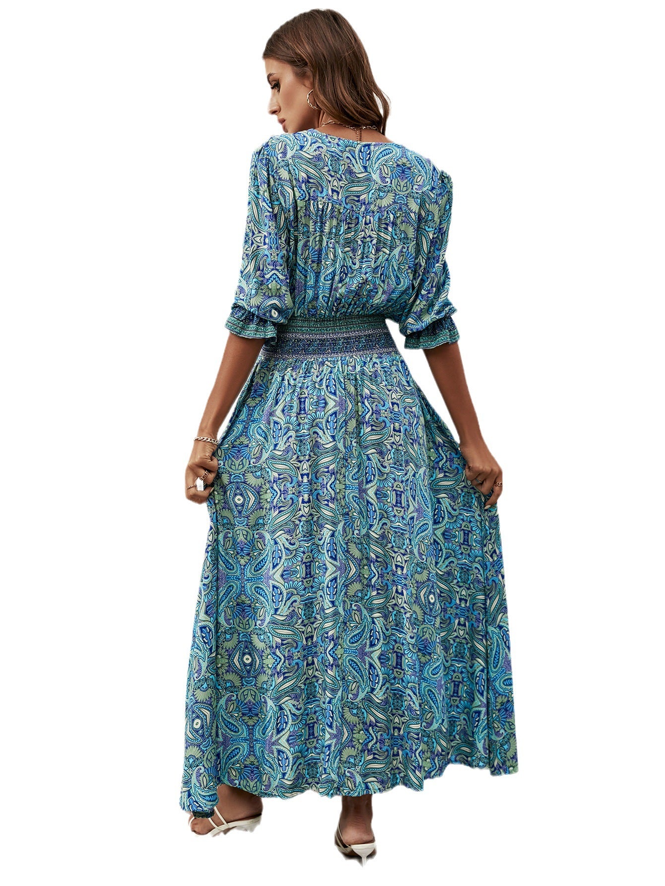 Robe maxi à boutons Bohemian longue Chic und Stil pour femmes