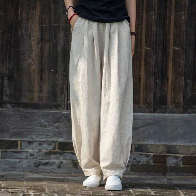 Wide linen pants for ladies with elastic waistband and side pockets Chic und Stil