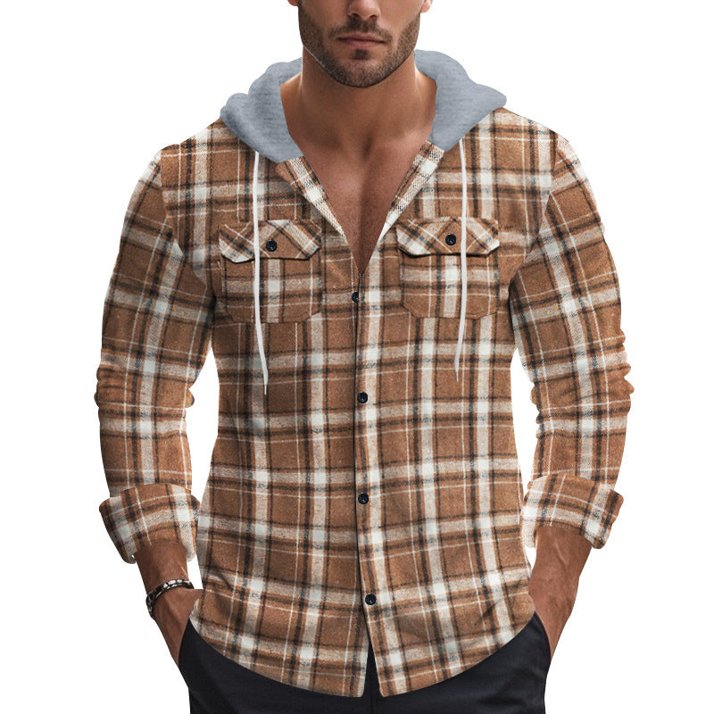 Chemise de loisirs à carreaux pour hommes avec col à capuche amovible Chic und Stil