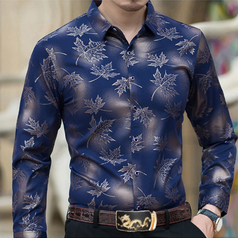 Chemise à manches longues élégante pour hommes avec un motif de feuilles moderne Chic und Stil
