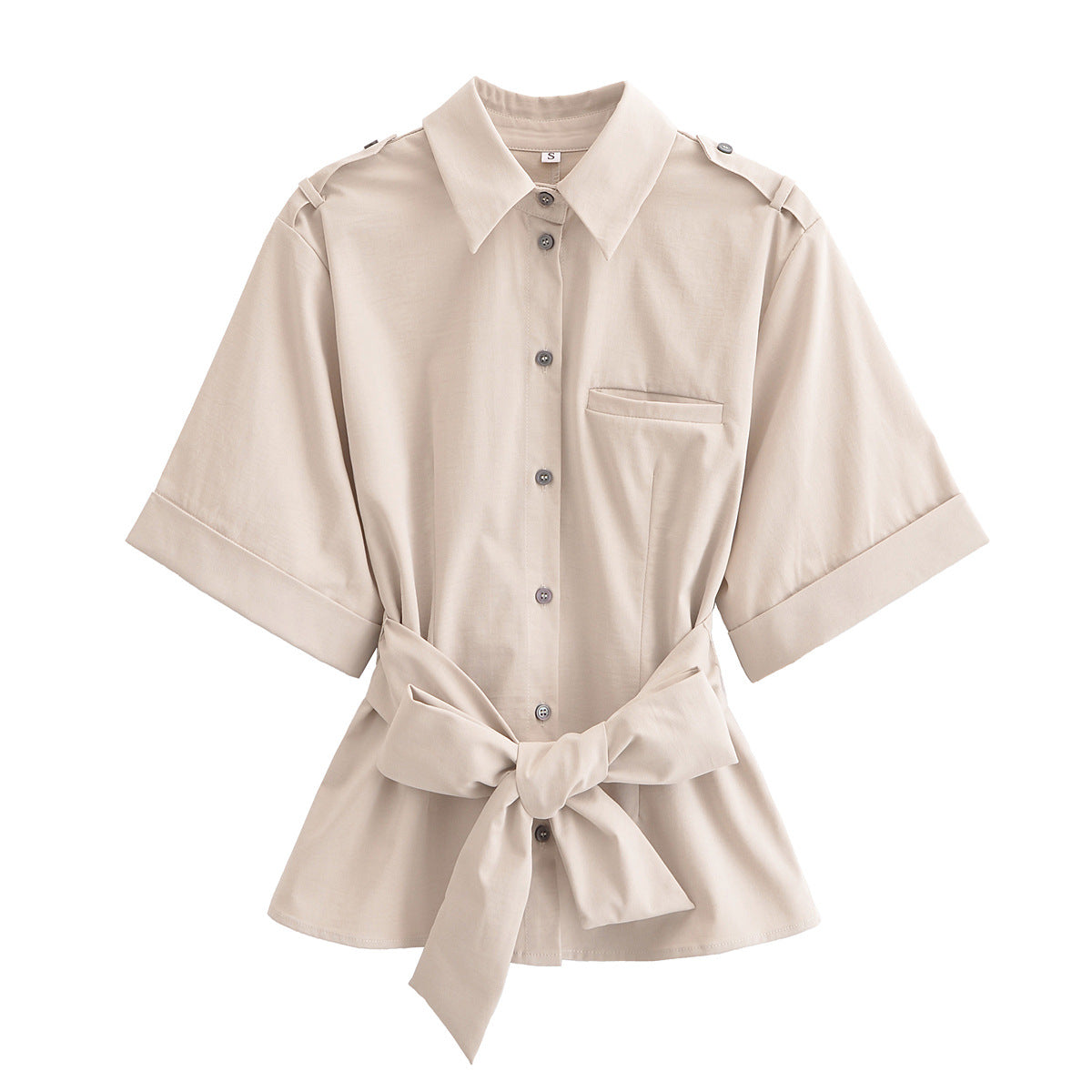 Blouse à manches courtes pour femmes avec ceinture cintrable et design de poches pratique Chic und Stil